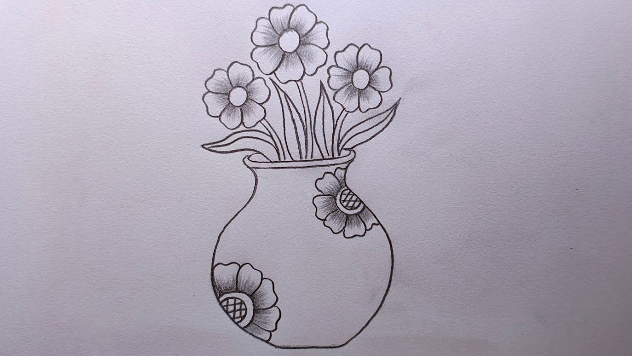 Flower pot drawing easy| Flower Vase drawing| How to draw Flower pot steps | Pencil Drawing easy