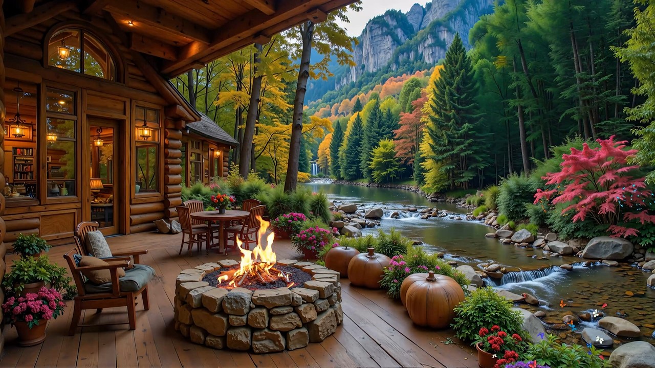 Soothing Spring Piano by the Lake 🌺🌿 Cozy Cabin Fireplace with Birdsong for Relax, Work & Study