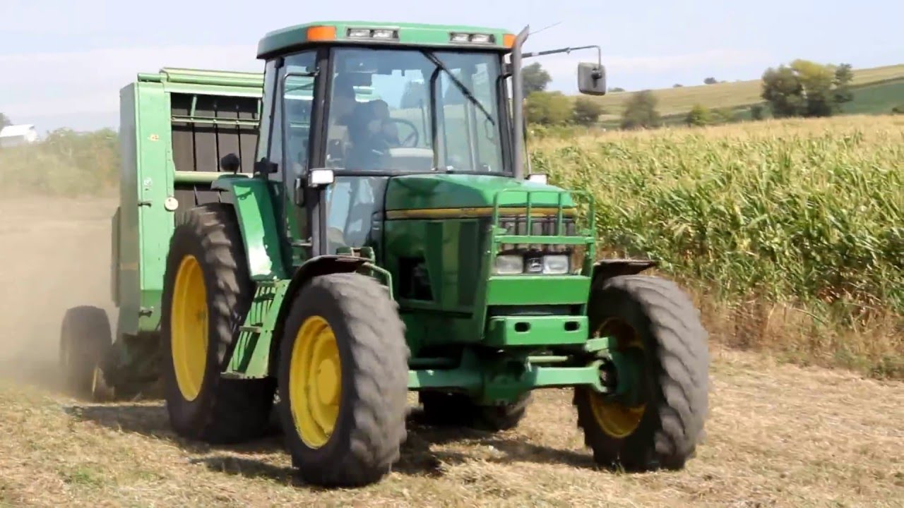 Round Baling Alfalfa - JD 535 Round Baler and JD 7400