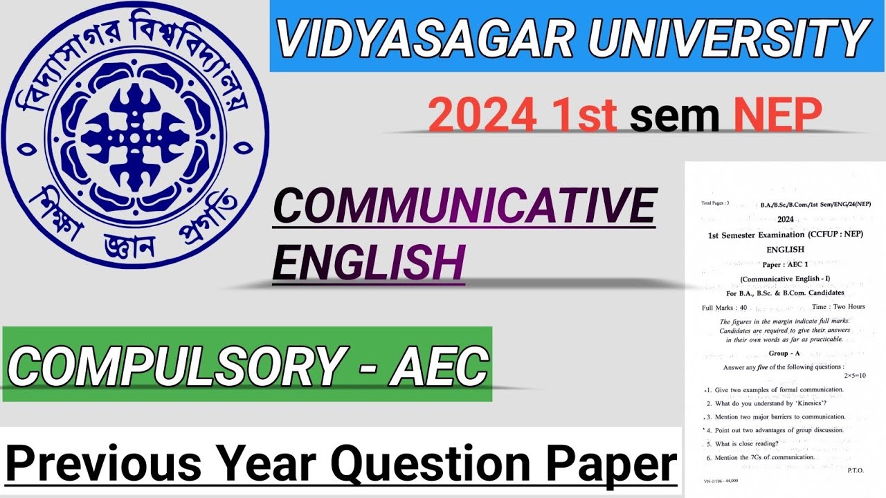 Vidyasagar University 2024 1st Sem NEP | Communicative English AEC | Previous Year Question Paper |