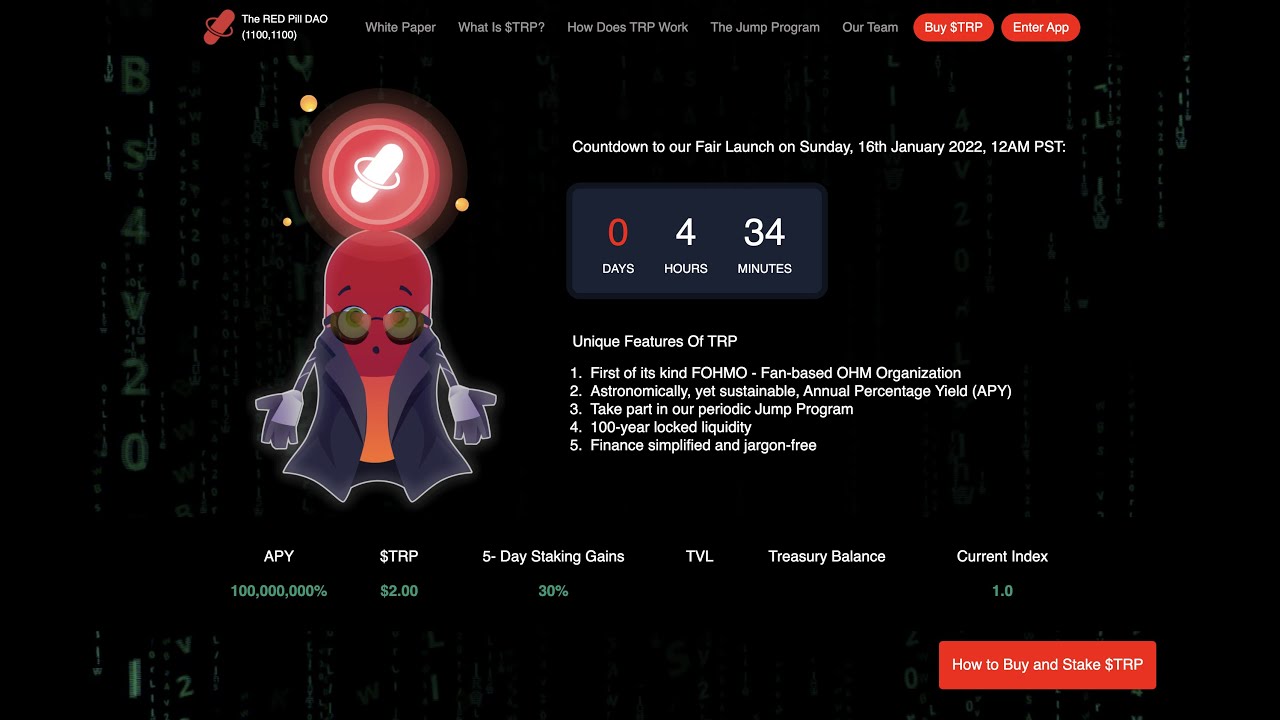 The Red Pill Dao -High APY % &  Locked Liquidity**Launching Jan 16th***