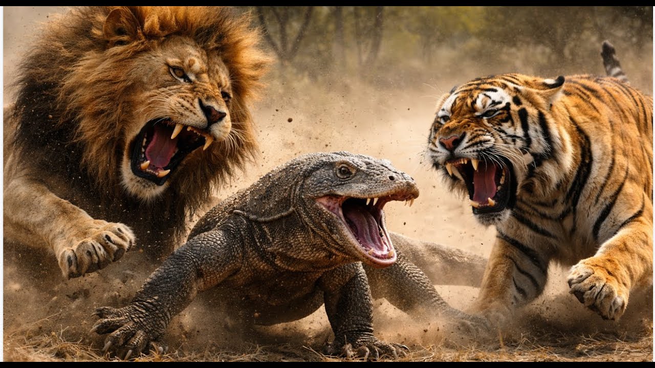 Jungle Titans Collide Lion, Tiger & Komodo Battle to the Death!
