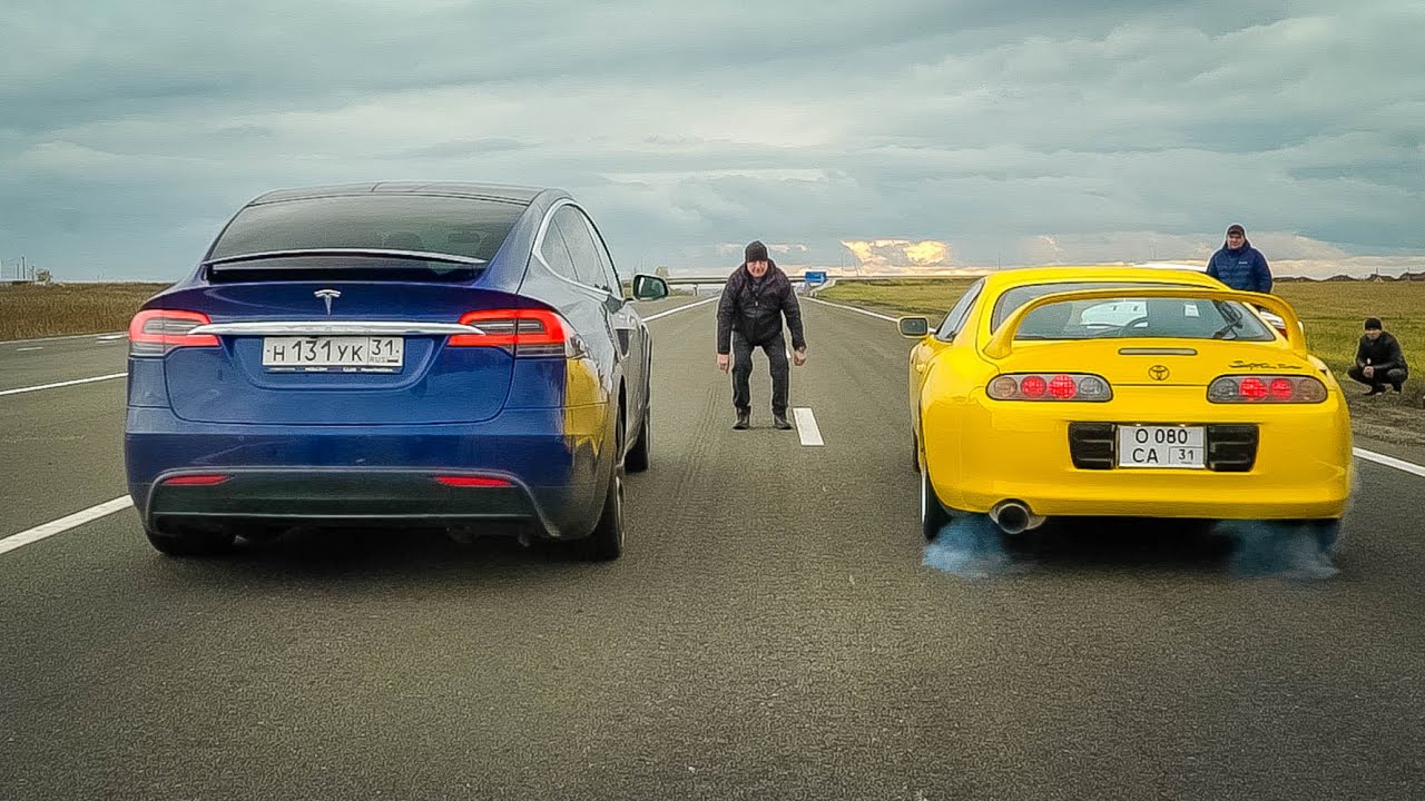 Мужик на TOYOTA SUPRA и BMW X6M против TESLA 776 л.с.