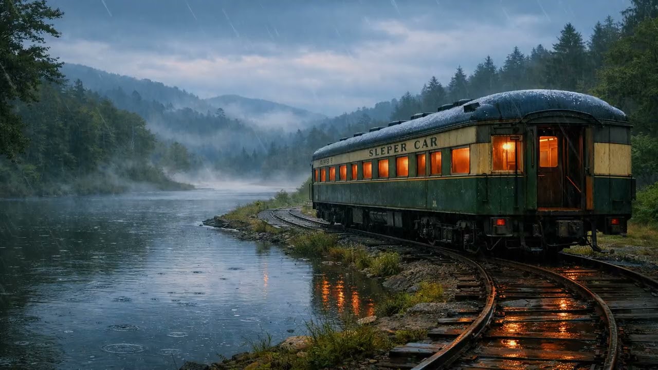 Relaxing Rain Sounds | River Bend Train Sleeper Morning – Soft Rain