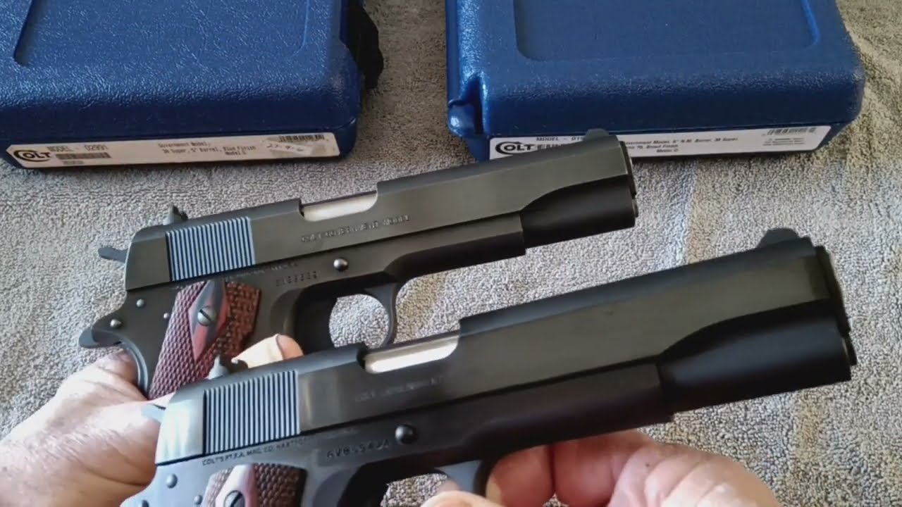 Colt 38 Super O1911C-38 Blued Finish Compared to O2991 Model - 70 series versus 80