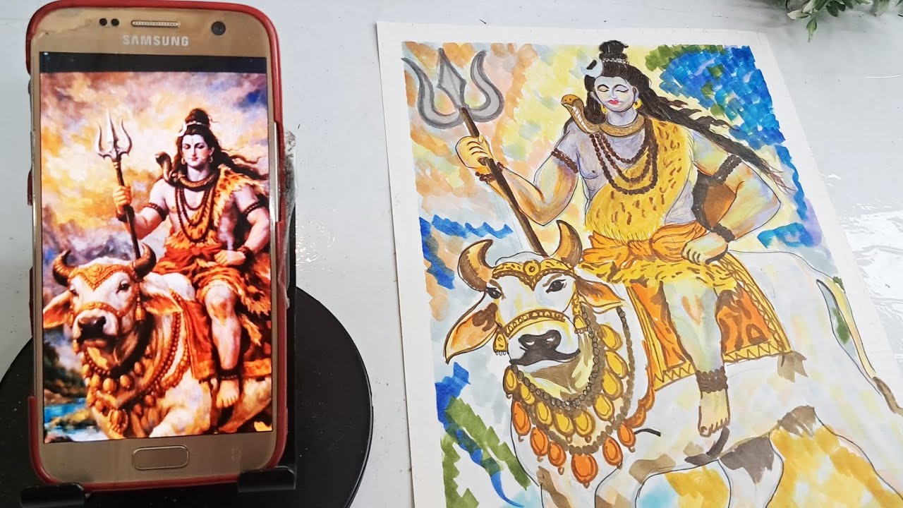 Bholenath drawing || Bholenath colouring part markers || Shivji nath trishul