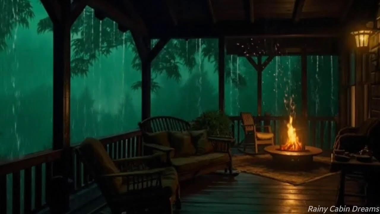 THUNDER and HEAVY Rainfall on a Forest Cabin Balcony - Fall Asleep Fast