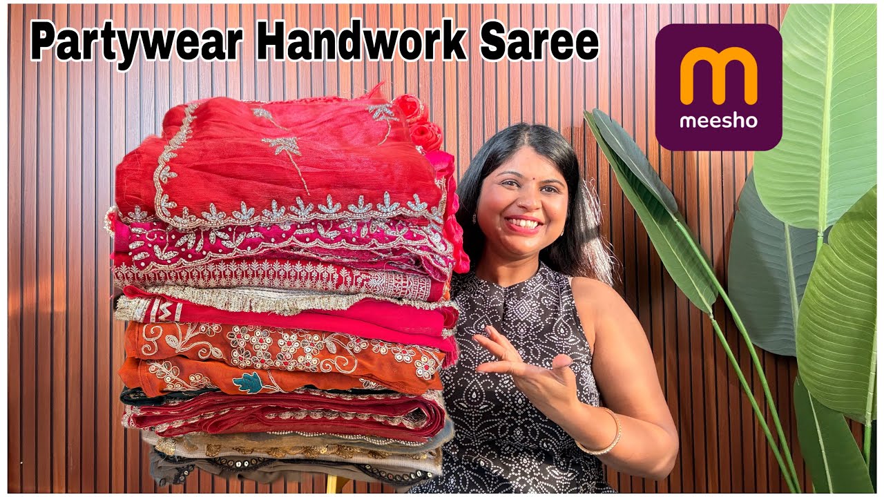 MEESHO NEW Arrival Handwork Partywear Saree Collection | Partywear Saree Haul #meesho #saree  
