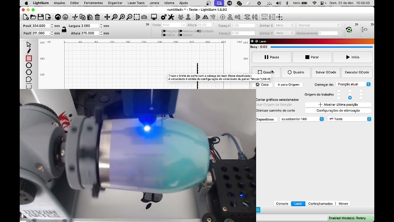 Divan Artes - [LightBurn] Configuração do rotativo para mandril