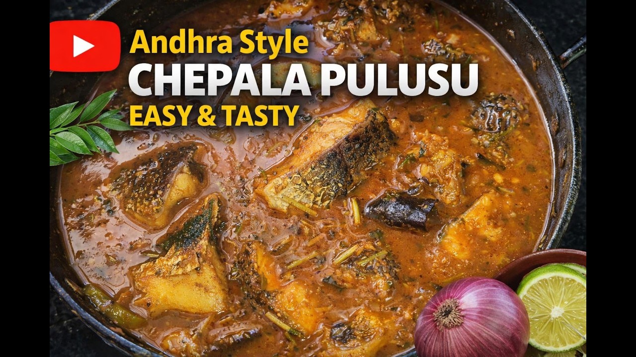 ,Andhra Fish Curry Recipe | Spicy & Tasty Chepala Pulusu | Village Style Cooking