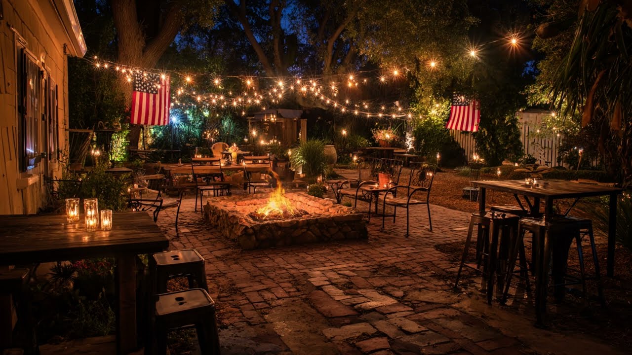 Sonoma Courtyard Jazz Night | Cozy Firepit Ambience & String Light Summer Vibes