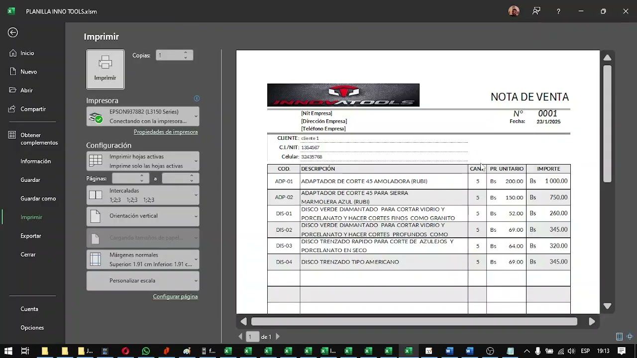 Planillas para Inventario de Distribuidor