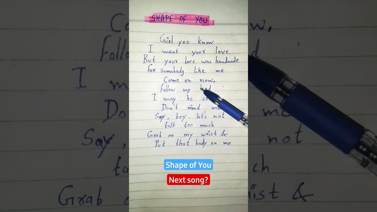 Shape of You song lyrics | Handwritten lyrics | #shorts #viral #handwriting #music
