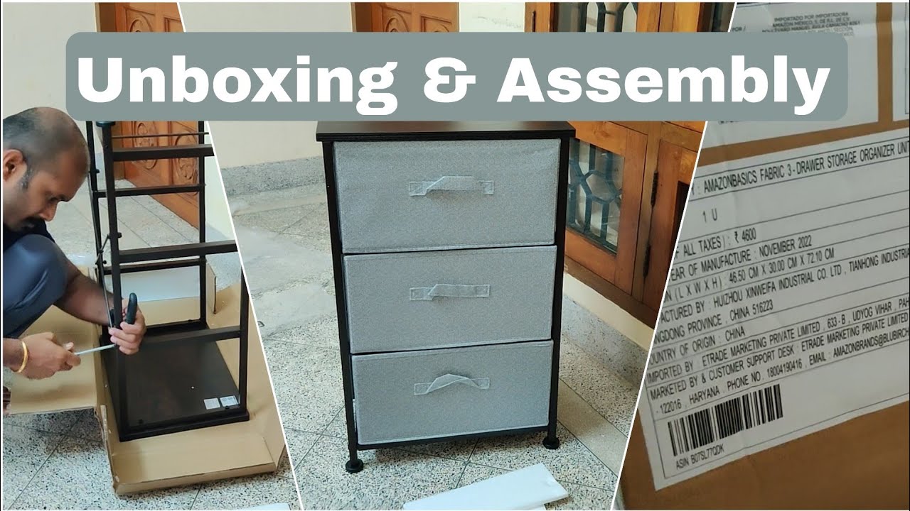 Amazon Basics Fabric 3-Drawer Storage Organizer - A Closet Essential : Unboxing