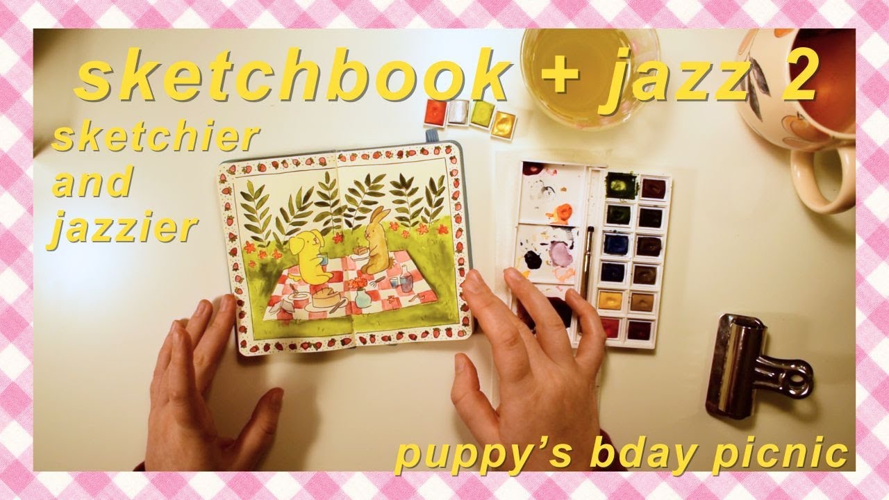 sketchbook and jazz again 🎨 puppy's bday picnic painting!