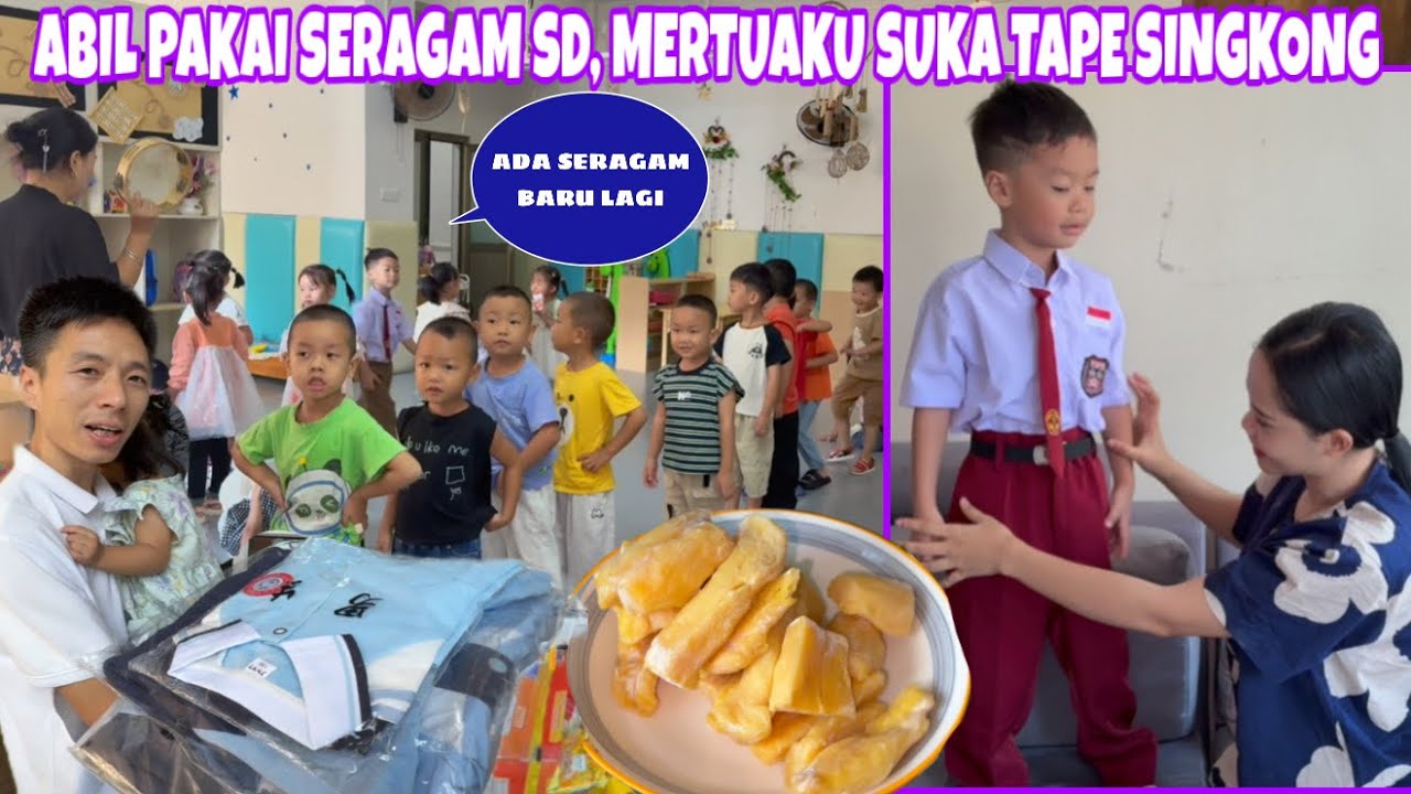 ABIL SENANG PAKAI SERAGAM SD KE SEKOLAH, TERNYATA TAPE SINGKONG YANG KAMI BAWA DARI INDONESIA TAHAN
