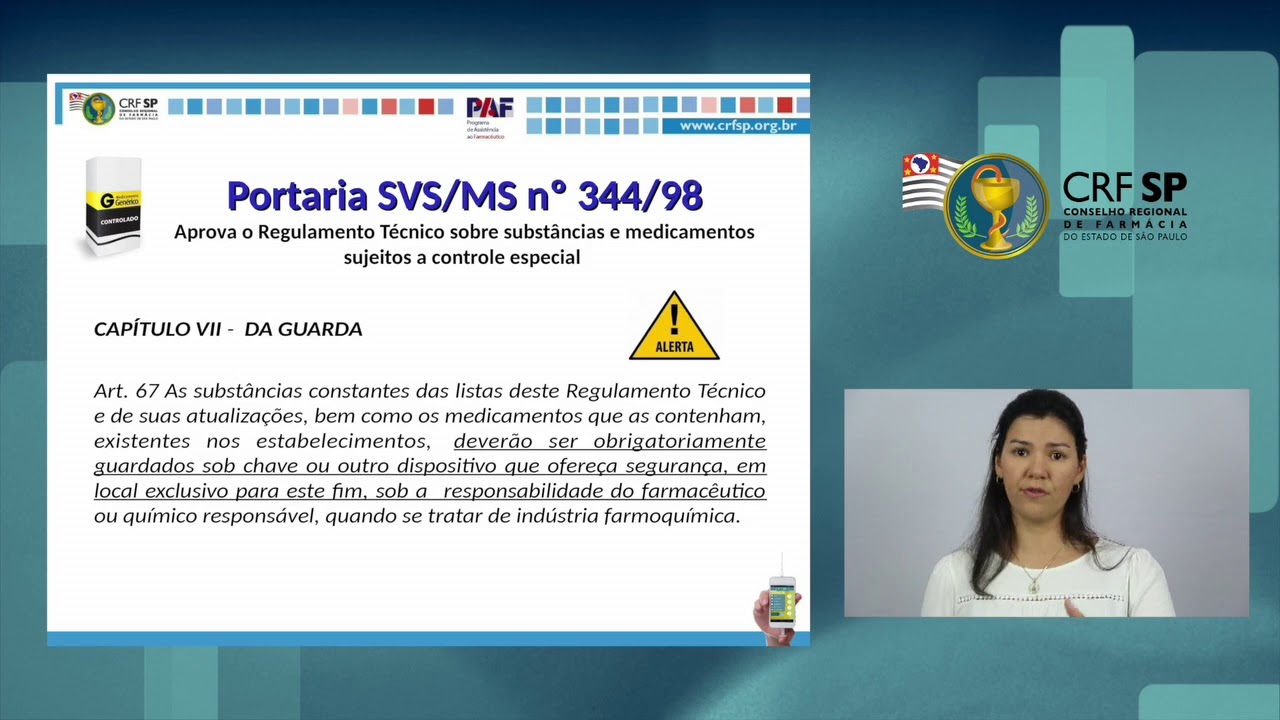 Responsabilidade T&eacute;cnica x Legisla&ccedil;&atilde;o vigente Portaria SVS MS n&ordm; 344 98
