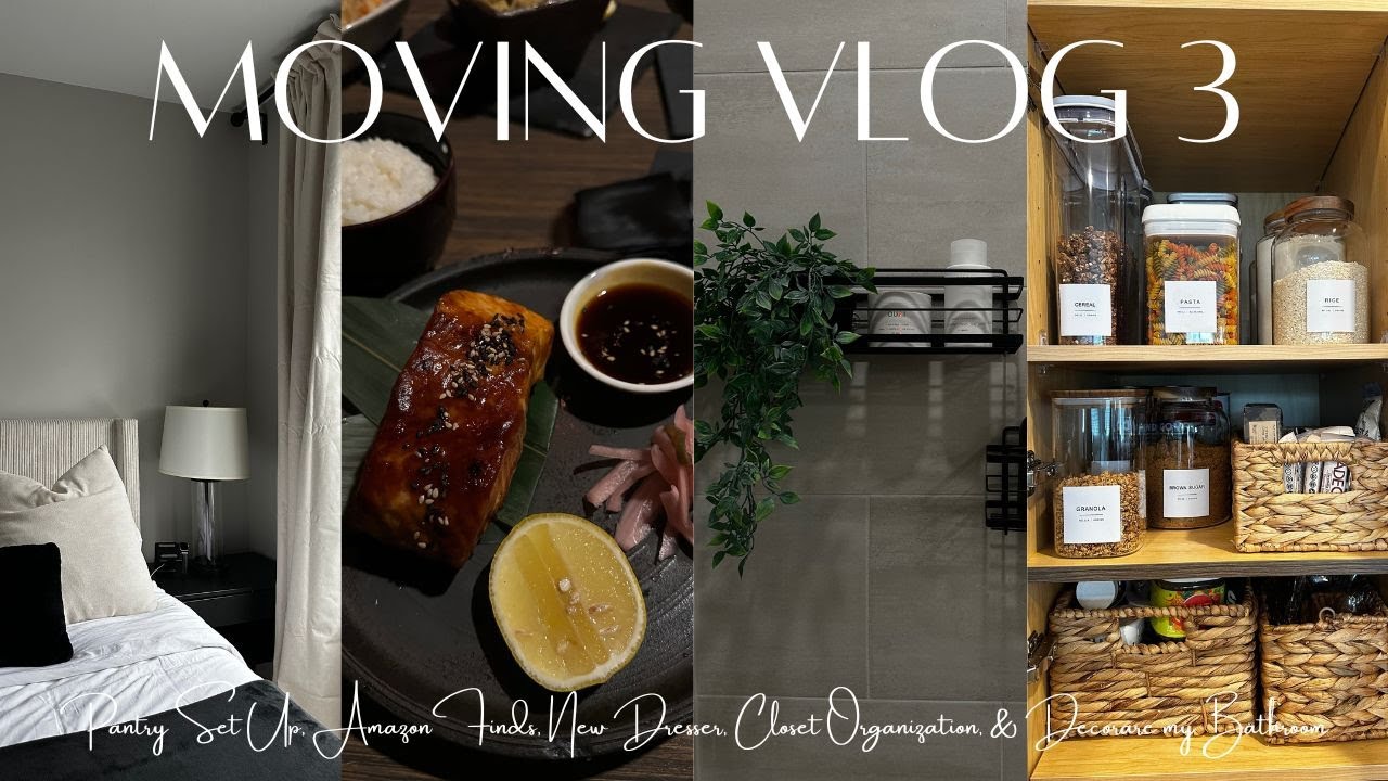 MOVING VLOG 3 | Pantry Set Up, Amazon Finds, Closet Organization, & Decorating My Bathroom