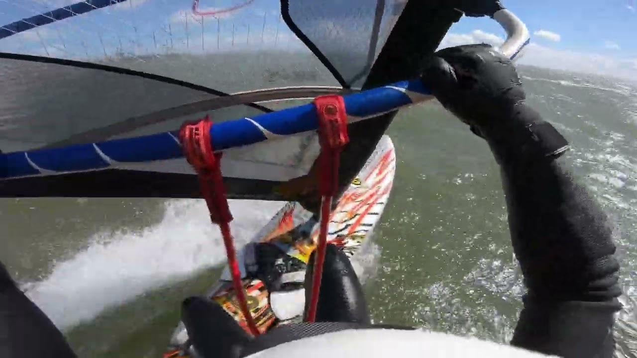 Windsurfing in storm Noa. Southend on Sea UK. Jp FSW 92L, Neilpryde combat 5.4