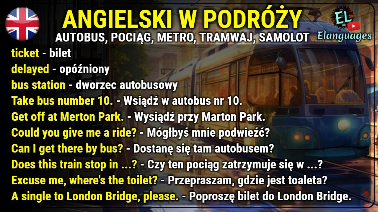 Angielski zwroty podróżowanie w autobusie, pociągu, tramwaju, metrze, samolocie, podróży