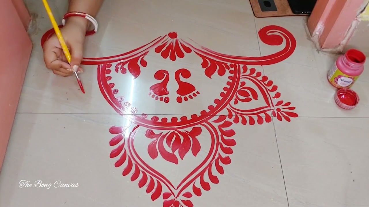 Laxmi Puja Special Alpona Design | Festival Alpona Design | Alpona Art with Red Colour