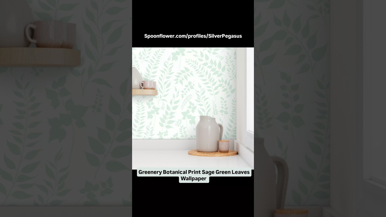 Greenery Botanical Print Sage Green Leaves Wallpaper by SilverPegasus #wallpaper #botanicalwallpaper