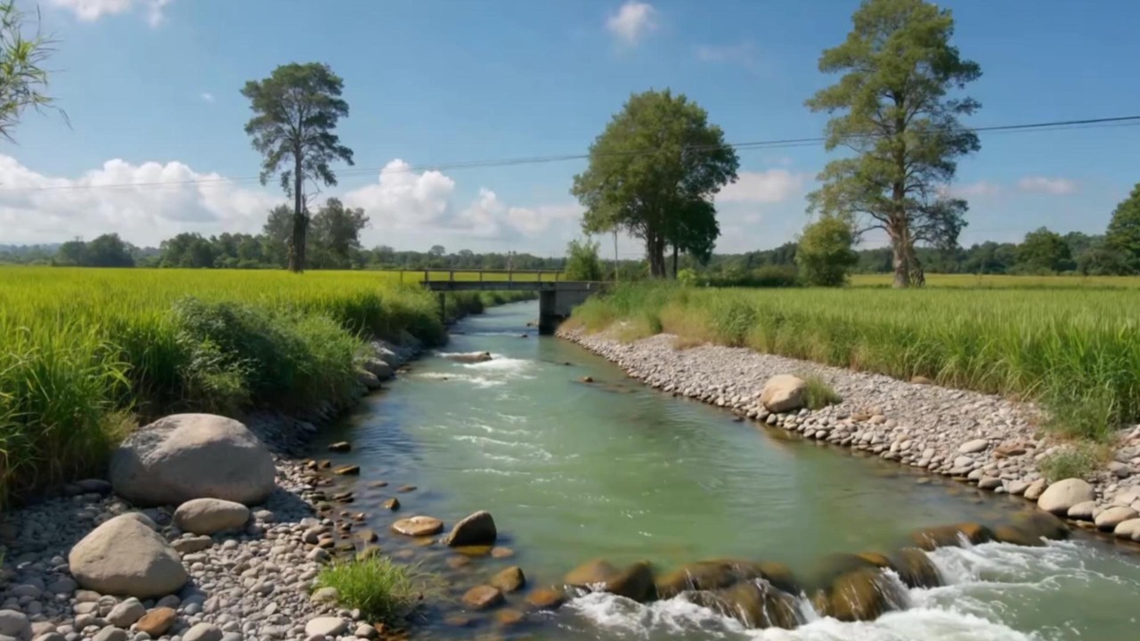 Relaxing Nature Background | Rice Fields & Water Flow