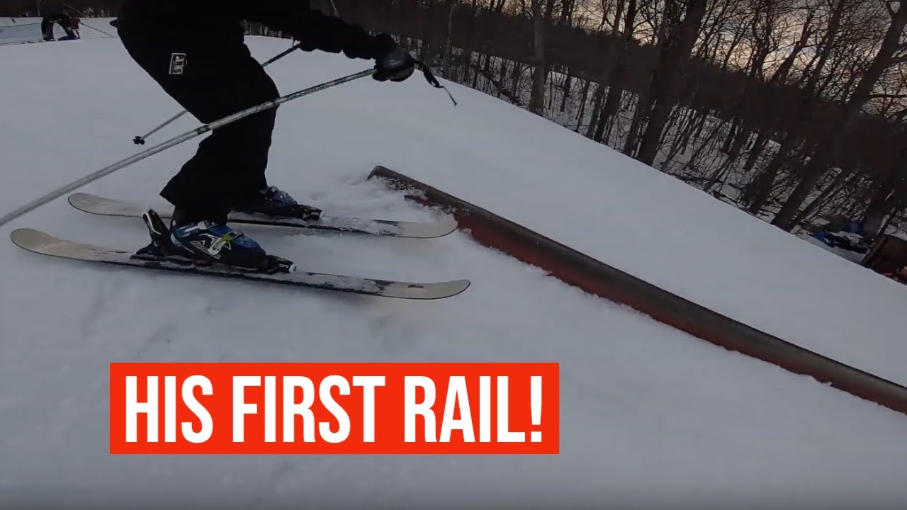 TEACHING MY BROTHER HOW TO HIT A RAIL ON SKIS!