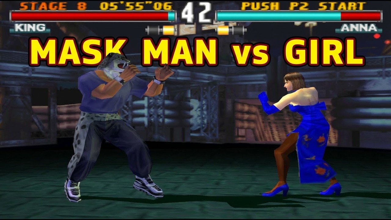Tekken 3 King vs Anna – Mask Man vs Girl HIGH LEVEL PS1 FIGHT