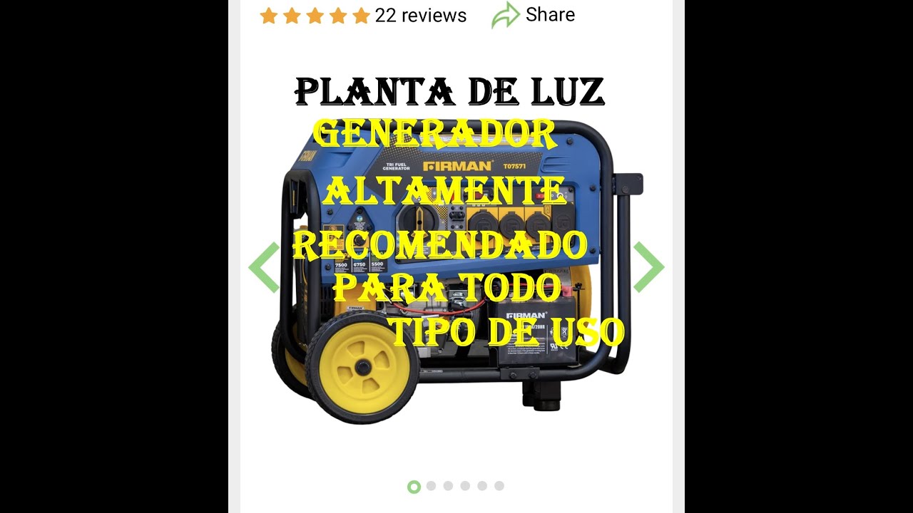 FIRMAN T07571 RECOMMENDED GENERATOR