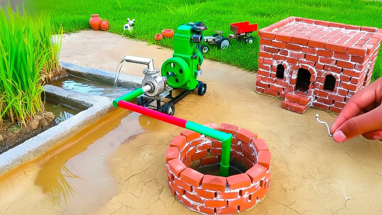 diy tractor mini well water pump diesel engine science project ||  @KeepVilla