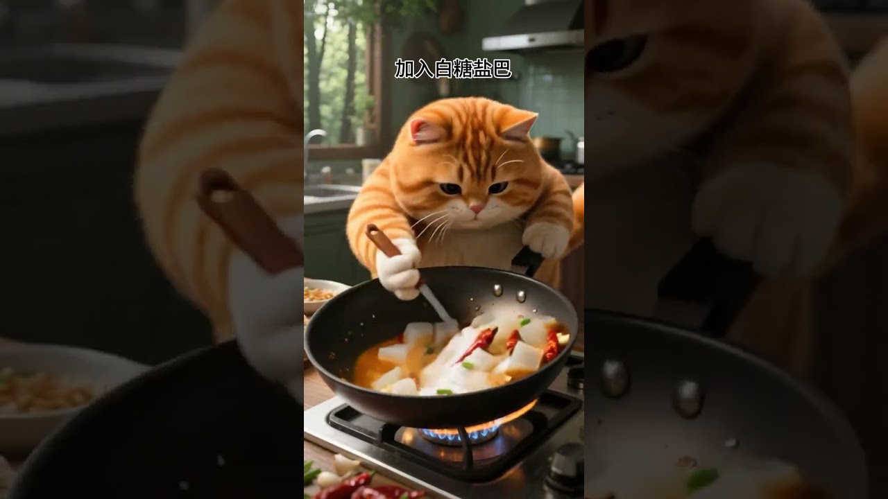 Fat orange cat cooking #cat #aicat #fatcat #orangecat #aicatfunny