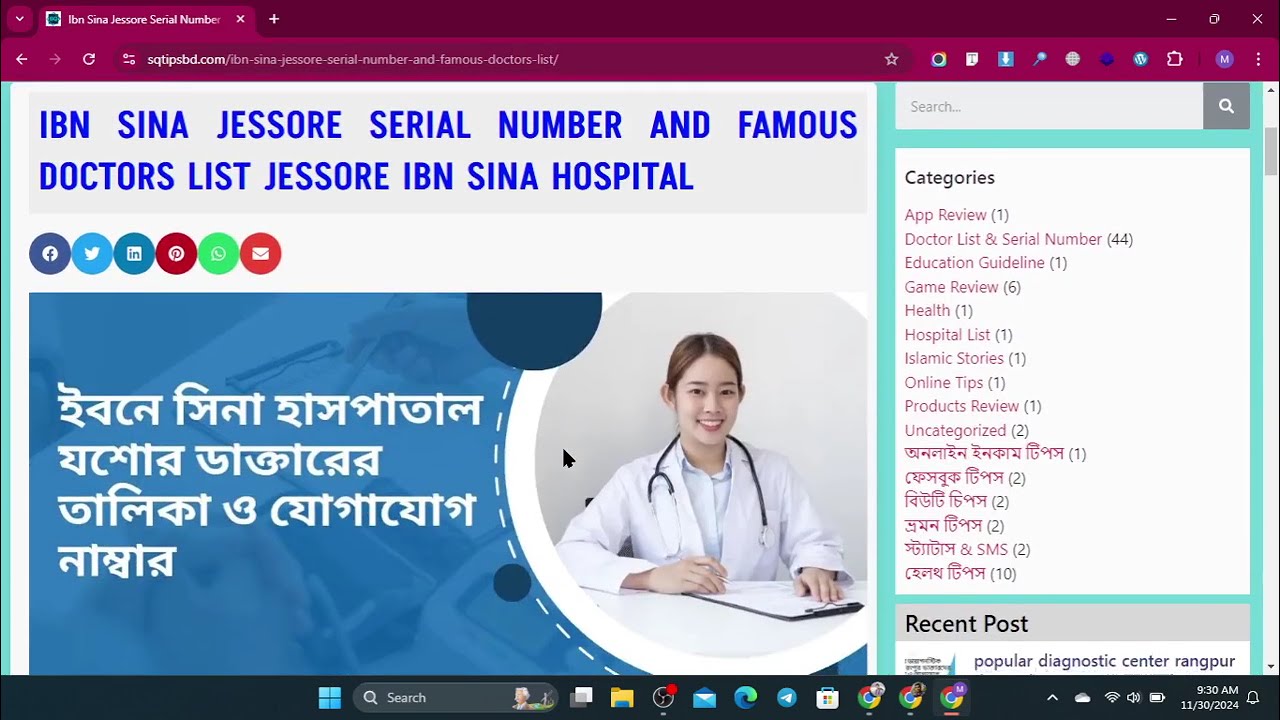 Famous Doctors List Jessore Ibn Sina Hospital