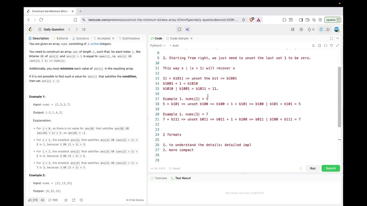 leetcode 3315  Construct the Minimum Bitwise Array II | unset a bit