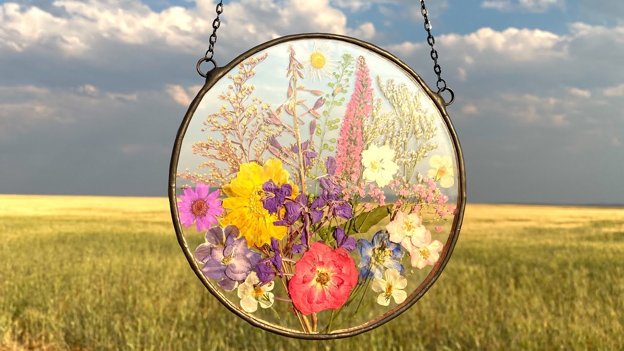 Flower Pressed  in The Glass Frame I Hanging Glass Window Decoration I Flower Art 09