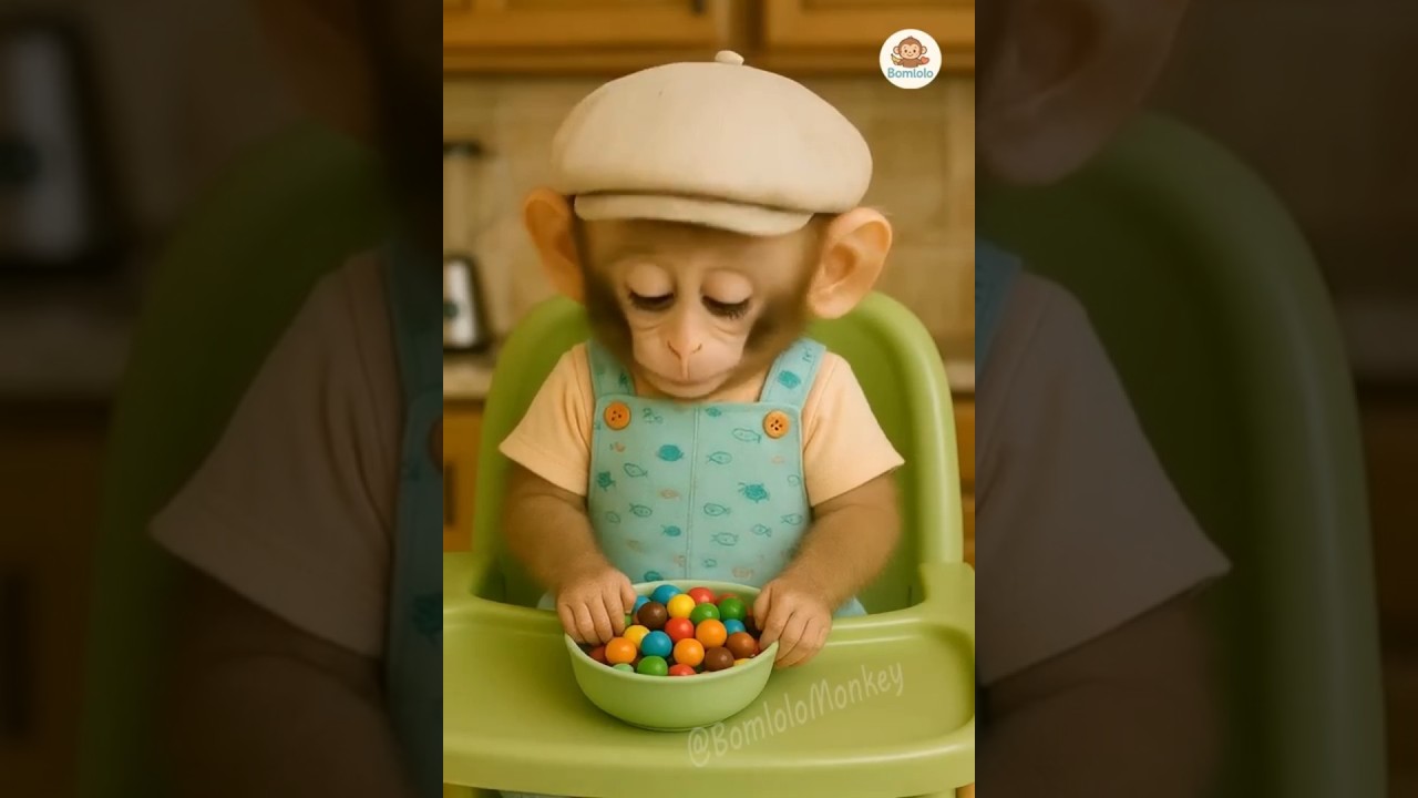 Monkey Eating Colorful Chocolate Balls 🍫🐒 Laughing Cutely