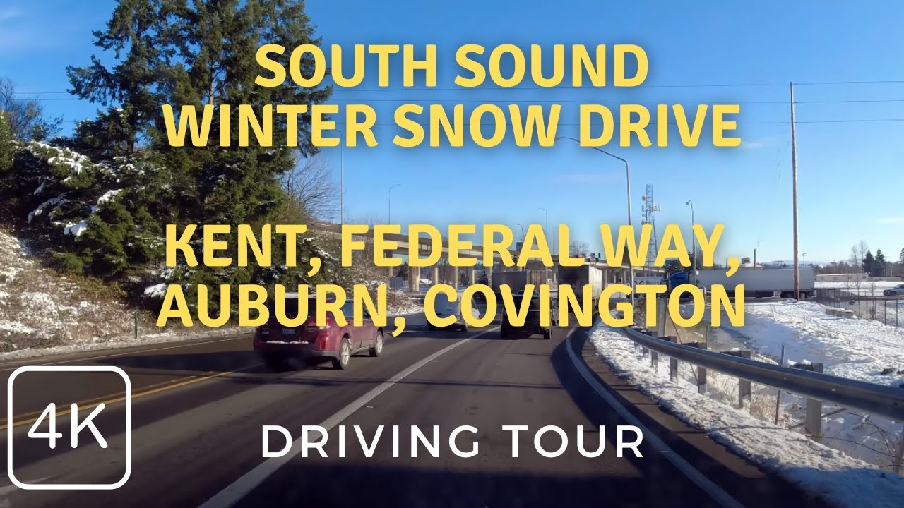 Snowy Winter Drive Through Kent, Federal Way, Auburn, Covington WA Washington USA Dec 2021