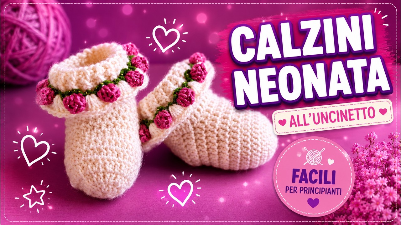 Calzini all'uncinetto per neonata (3-6 mesi) con merletto di tulipani | Tutorial Facile passo passo
