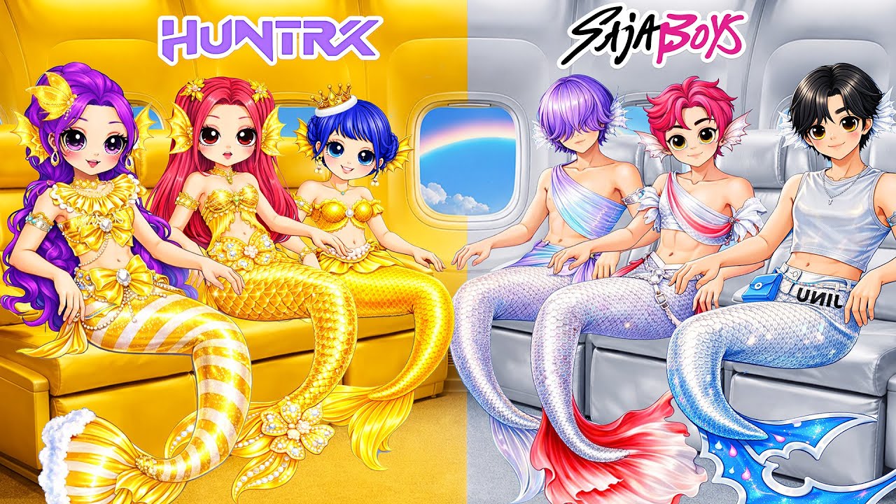Huntrix & Saja Boys: Golden Girl vs Silver Boy Glow Up Into Mermaid Fashion| DIY Fashion Paper Dolls