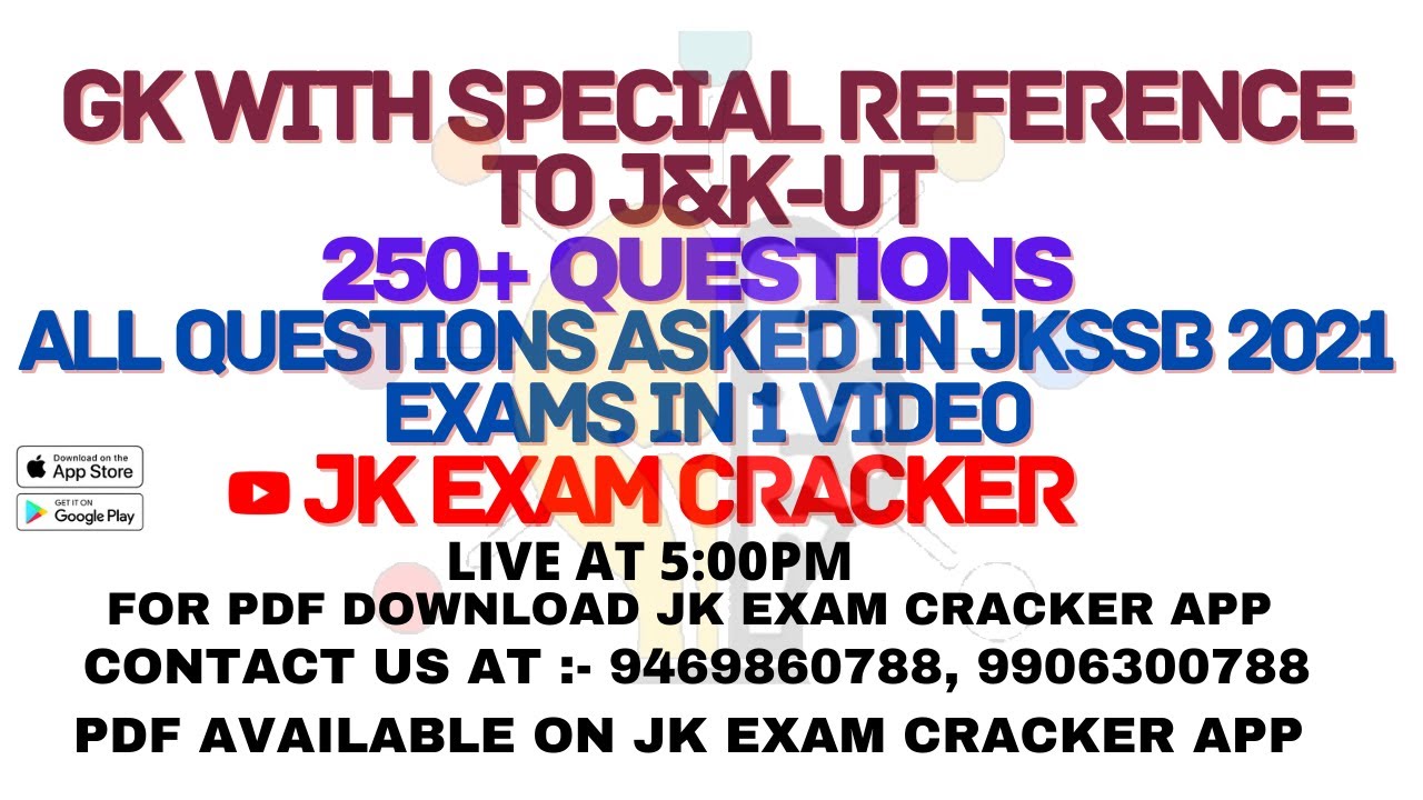 ALL GK QUESTIONS ASKED IN 2021 JKSSB EXAMS SET-01 || GENERAL KNOWLEDGE WITH SPECIAL REFERENCE TO J&K