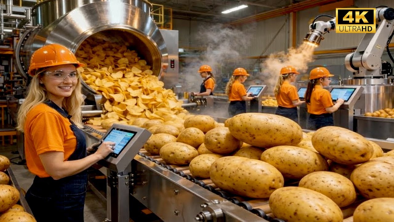 Inside an American Modern Pringles Factory-From Whole Potatoes to Stacked Potato Chips Full Process