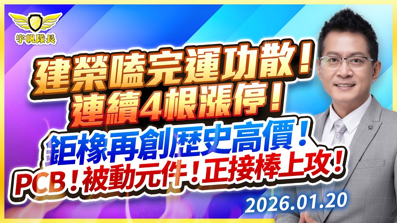 建榮嗑完運功散！連續4根漲停！鉅橡再創歴史高價！PCB！被動元件！正接棒上攻！｜黃宇帆分析師「宇帆隊長」2026.01.20 13:30 盤後直播