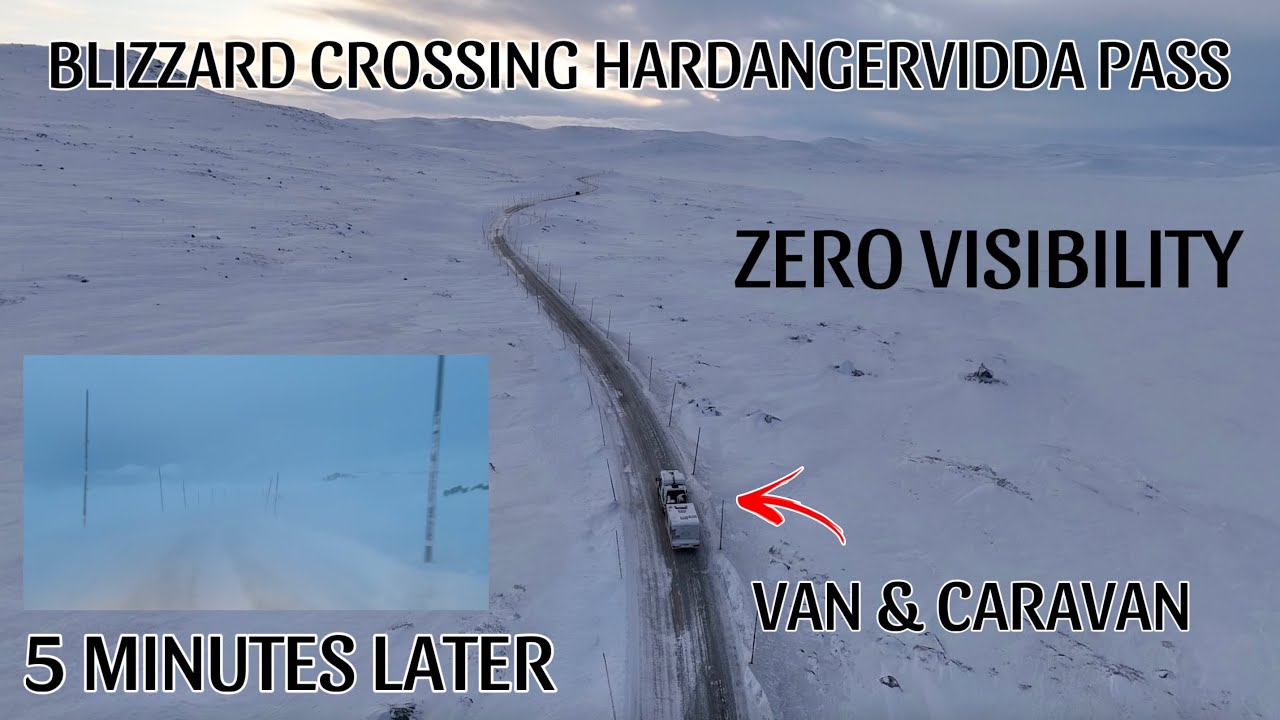 CROSSING THE HIGHEST MOUNTAIN PASS IN EUROPE IN A WINTER BLIZZARD. NO VISIBILITY: HARDANGERVIDDA