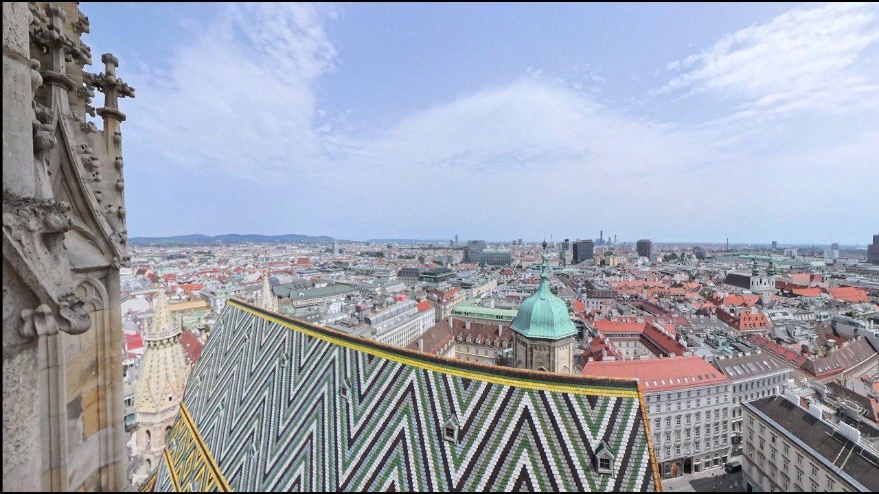 Domkirche St. Stephan (Stephansdom) Wien, Ausblick aus dem S&uuml;dturm (4K).