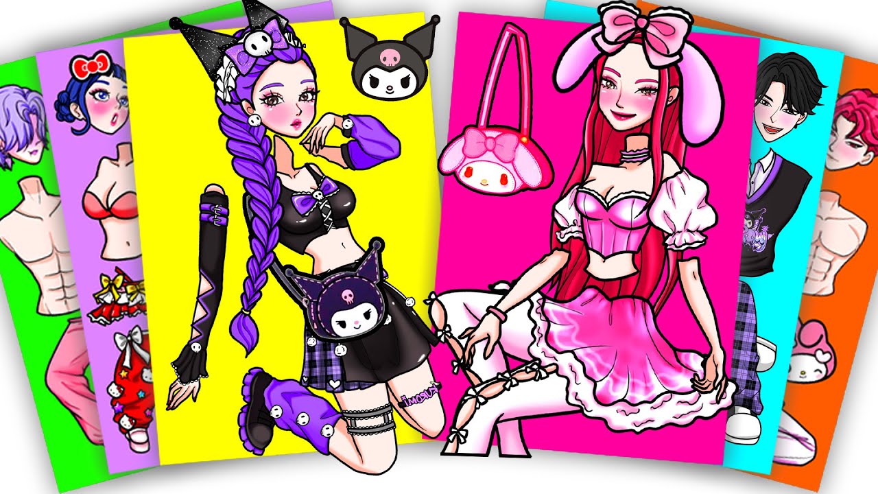 KPOP DEMON HUNTERS - HUNTRIX RUMI and MIRA COSPLAY KUROMI and MY MELODY | Sticker Book DIY
