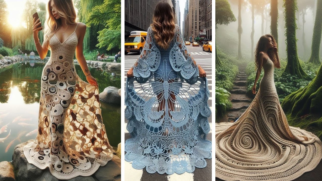 Unique and beautiful crochet long tail dress (share ideas)#crochet #knitting #crochetdesign #dress