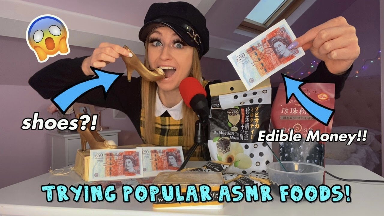 trying popular ASMR foods!! (edible money + shoes!!) *serious tingles*