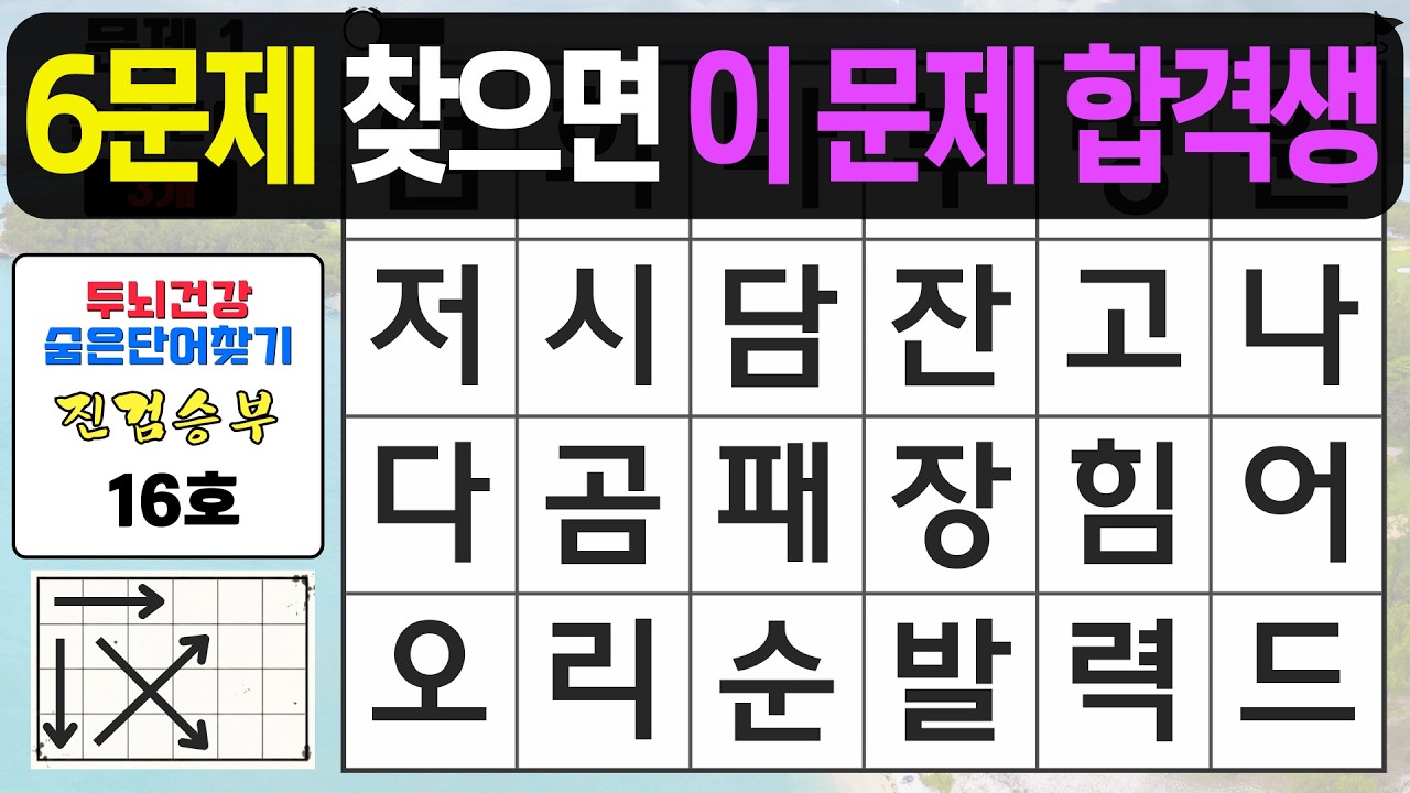 고난이도 6문제 찾으면 합격생입니다 - 숨은단어찾기,치매예방퀴즈,치매예방,치매테스트,단어퀴즈,치매예방활동, 진검승부