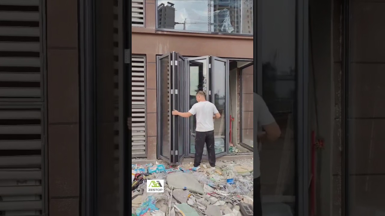 luxury bi-folding door 4+0 configuration #foldingdoors #bifold #aluminium #factory