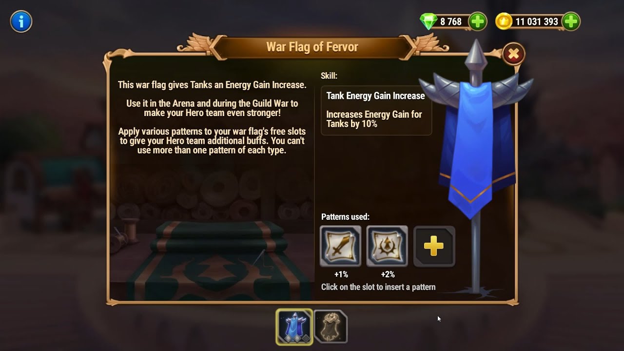 Hero Wars. Mysterious Island. War flag of Fervor. Magic Defense Pattern. Passage from Sergey Fetisov